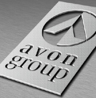 Metal cut out of Avon Group logo